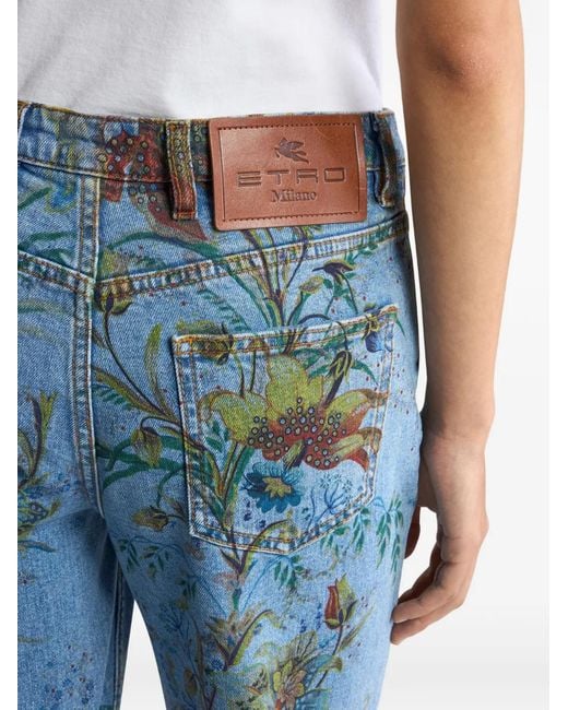 Etro Blue Jean Évasé À Fleurs