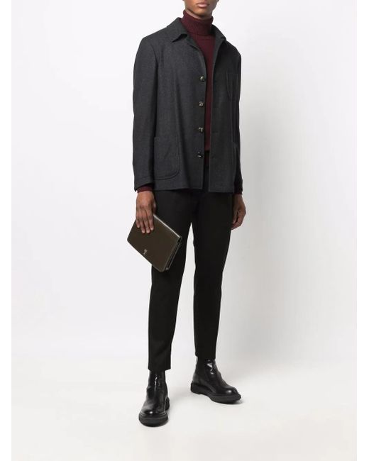 Dell'Oglio Black Single-Breasted Wool-Blend Jacket for men