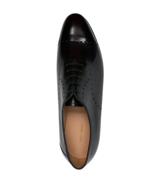 John Lobb Black Debossed-Detailing Leather Oxford Shoes for men