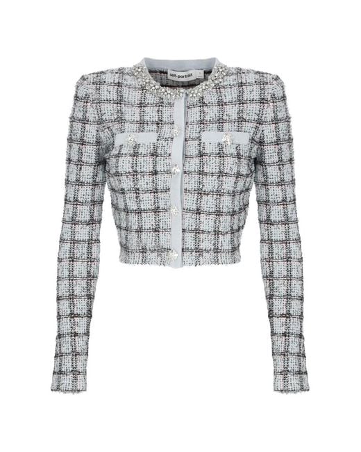 Self-Portrait White Check-Pattern Cardigan