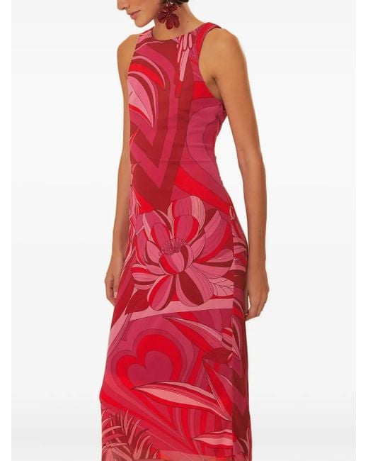Farm Rio Red Endless Summer Tulle Midi Dress