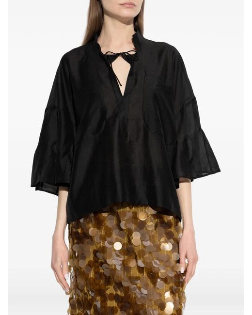 Munthe Black Flared-Sleeve Blouse