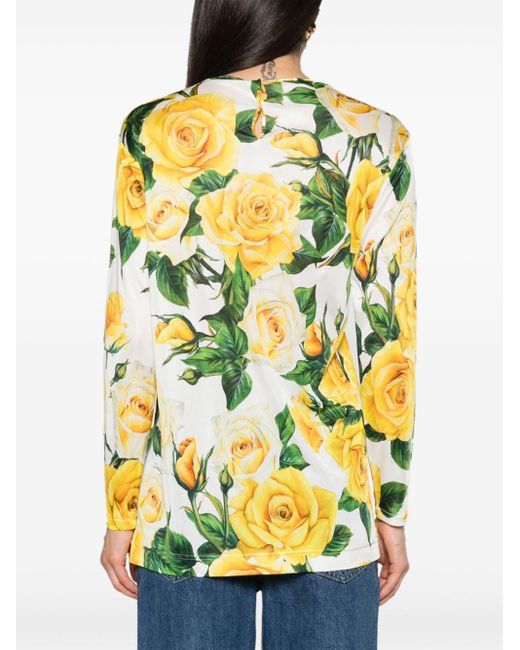 Dolce & Gabbana Yellow Floral-print Long-sleeve Blouse