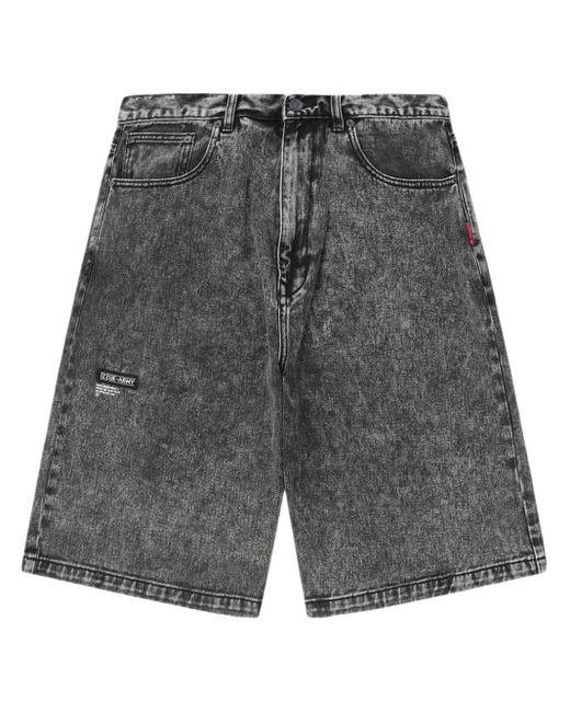 Izzue Gray Logo-patch Denim Shorts for men