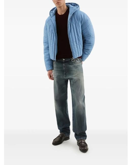 1989 STUDIO Blue Hooded Quilted Jacket for men