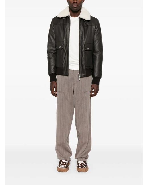 Eleventy Black Shearling Bomber Jacket for men