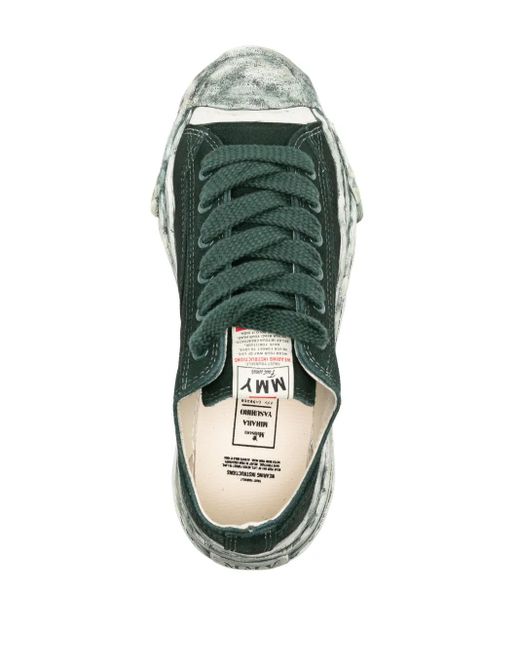 Maison Mihara Yasuhiro Green Distressed Leather Suede Lace-Up Sneakers