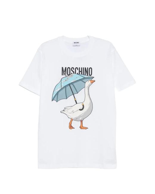Moschino White Relaxed Fit Short-Sleeve T-Shirt With Graphic Goose Print for men