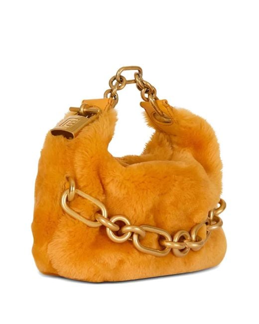 Balmain Orange Mini Sync Tote Bag Aus Shearling