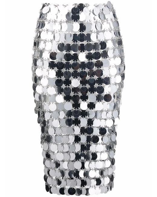 Rabanne Gray Mirror-Effect Sequin Midi Skirt