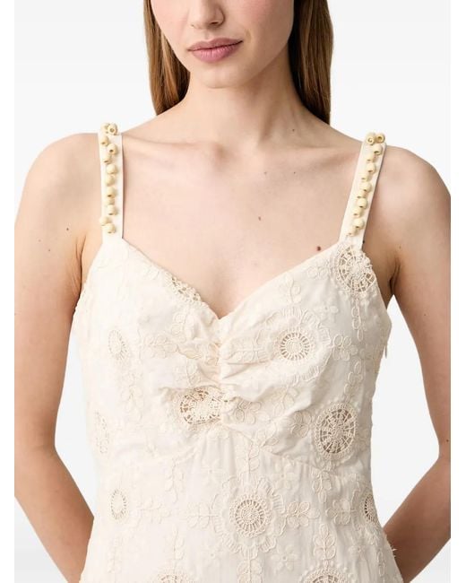 Pedro Del Hierro Madrid Natural Beaded-Strap Embroidered Maxi Dress