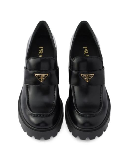 Prada Black Brushed-Leather Loafers