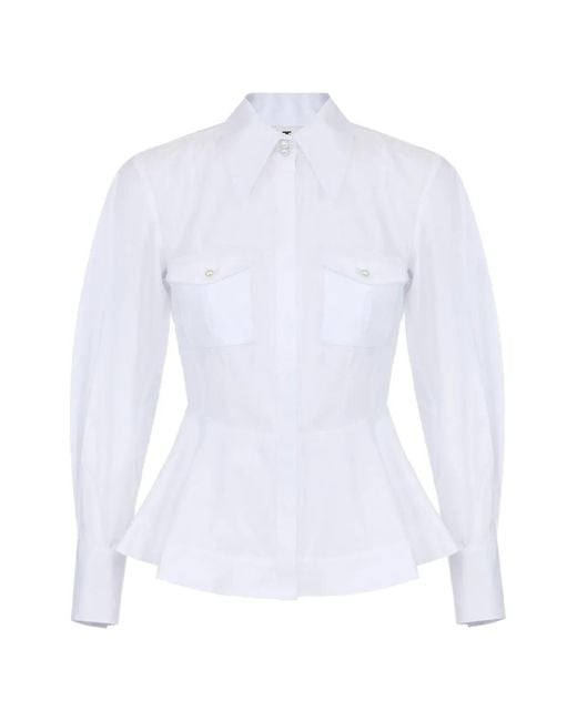 Elisabetta Franchi White Cotton Poplin Shirt With Flounce