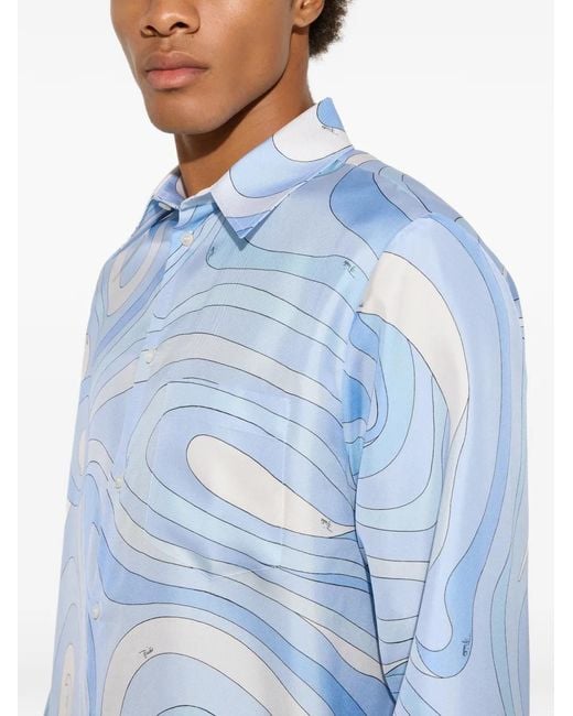 PUCCI Marmo-Print Oversized Silk Shirt in Blue | Lyst