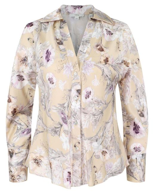 Vince Natural Floral-print Silk Shirt