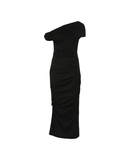 Paris Georgia Black One-Shoulder Gathered Midi Dress