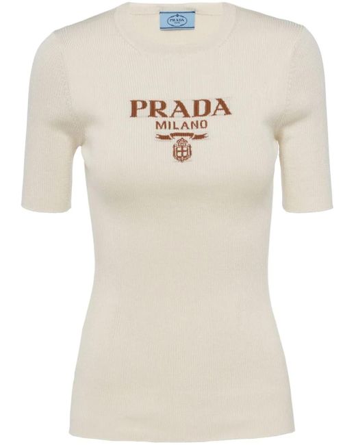 Prada Natural Logo-Intarsia Silk Jumper