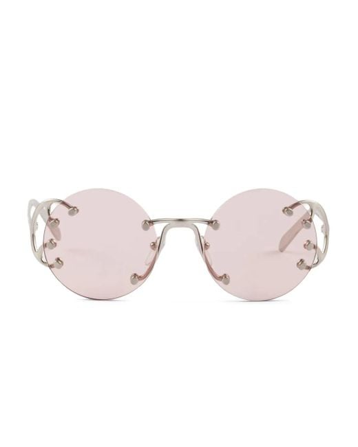 Prada Pink Metal-Frame Round Sunglasses