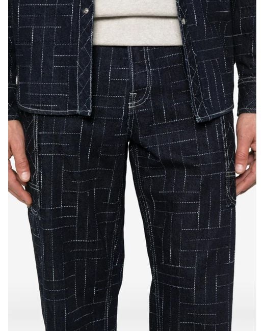KENZO Blue Geometric-Pattern Jeans for men