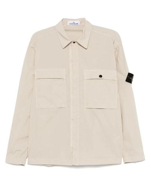 メンズ Stone Island コンパスバッジ オーバーシャツ Natural