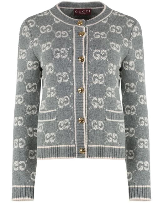 Gucci Gray Gg Wool Bouclé Jacquard Cardigan