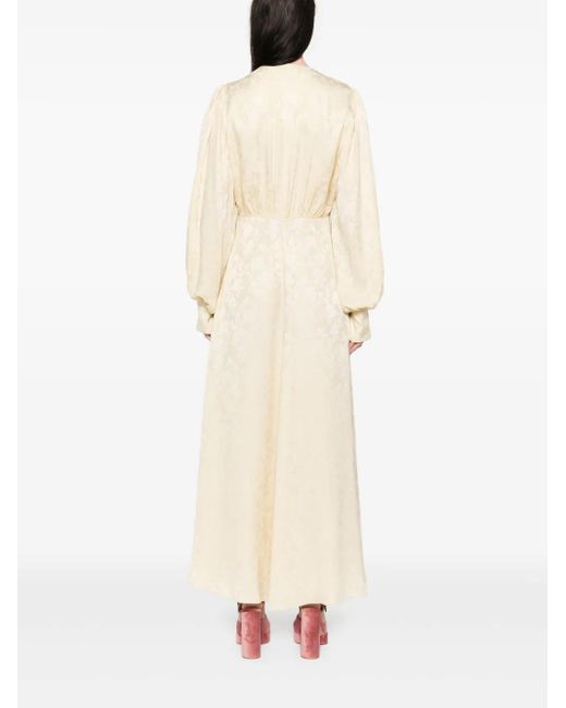 Chloé Midi-Jurk Met Bloemen-Jacquard En Ruches in het Natural