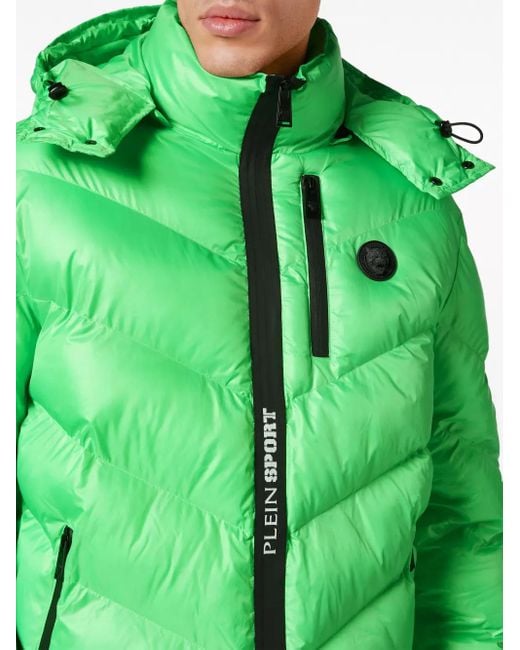 Philipp Plein Green Nylon Puffer Jacket Tiger for men