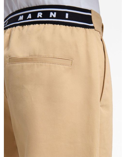 Marni Natural Logo-waistband Straight-leg Cotton Trousers for men