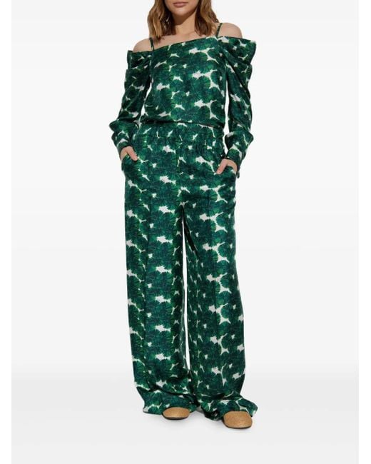 Max Mara Green Leaf-Print Trousers