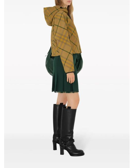 Burberry Green Frayed-Edge Wool Pleated Skirt