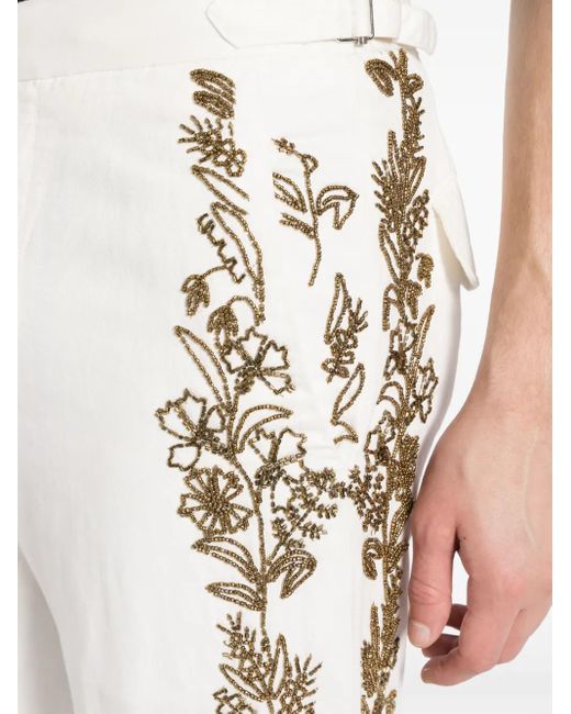 Bode White Beaded Straight-Leg Trousers for men