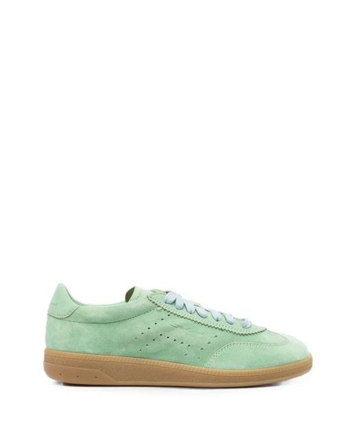 Santoni Green Perforated-Detail Suede Sneakers
