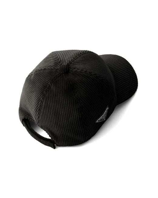 Prada Black Corduroy Baseball Cap for men