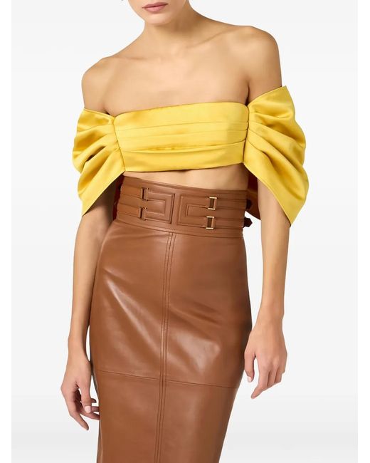 Elisabetta Franchi Yellow Haut En Satin Duchess À Design De Nœud