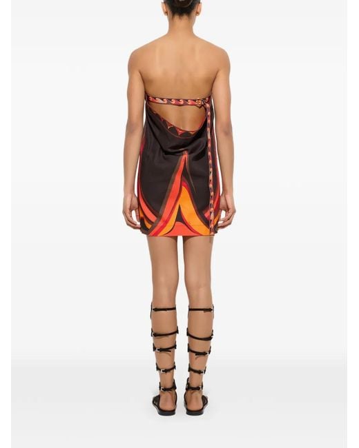 Emilio Pucci Red Fari-Print Cotton And Linen Dress