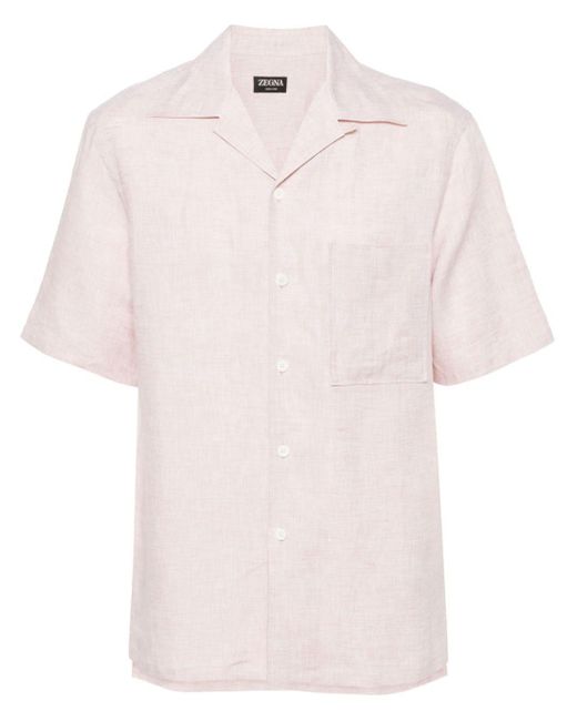 Zegna Short-sleeve linen shirt in Pink für Herren