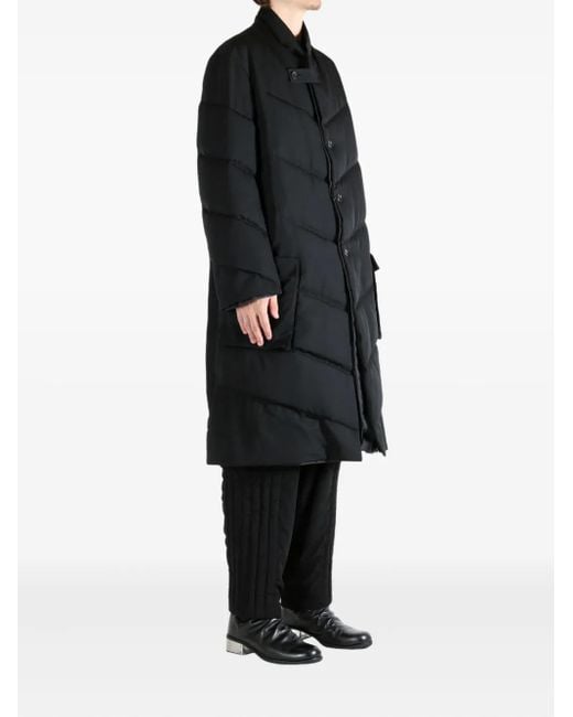 Yohji Yamamoto Black Quilted Diagonal-seam Coat for men