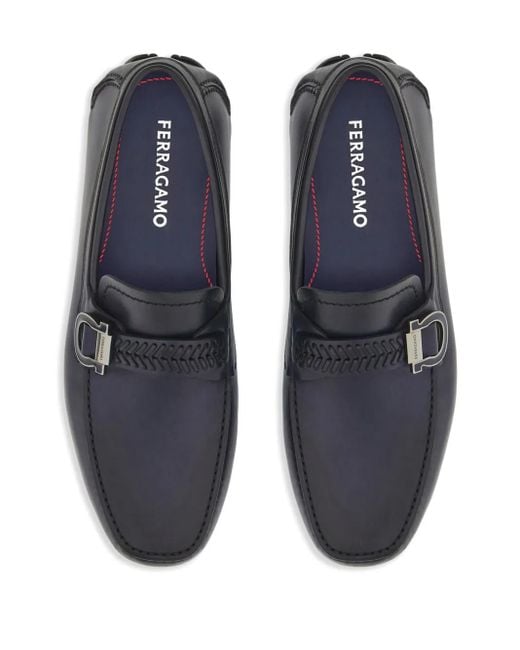 Ferragamo Blue Gancini-Plaque Leather Driver Shoes for men