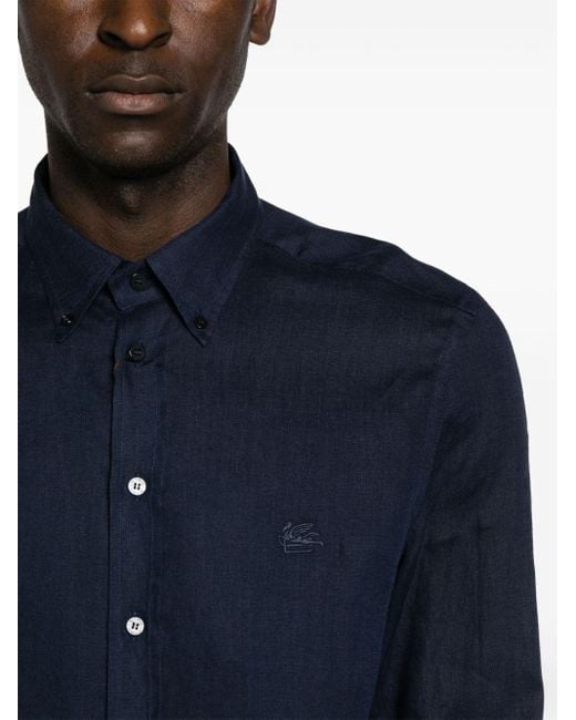 Chemise en lin à logo brodé Etro pour homme en coloris Blue