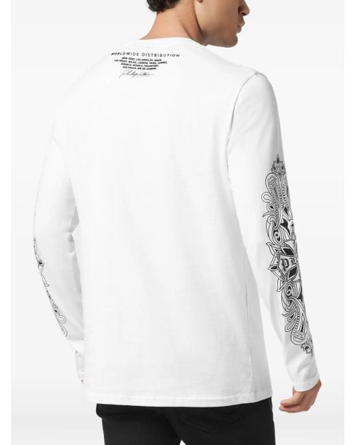 Philipp Plein White Crest-Embellished Long-Sleeve T-Shirt for men