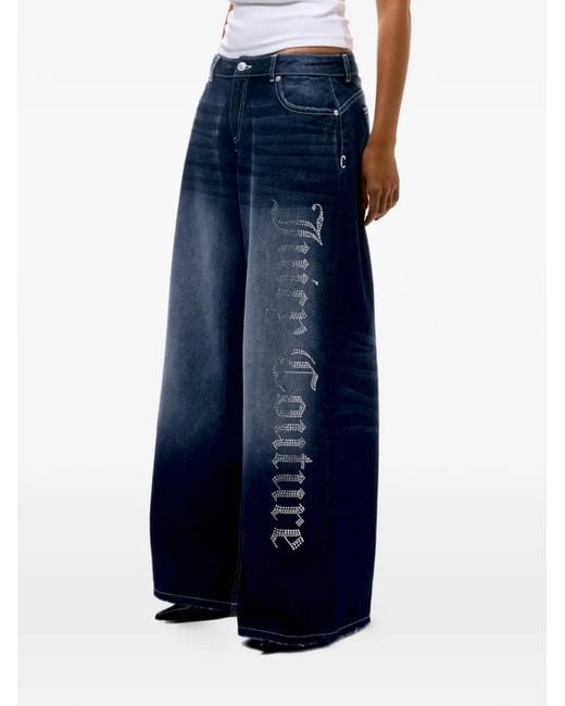 Juicy Couture Blue Diamante-Embellished Wide-Leg Jeans