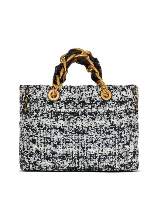 Balmain Blue Small 1945 Soft Tweed Tote Bag