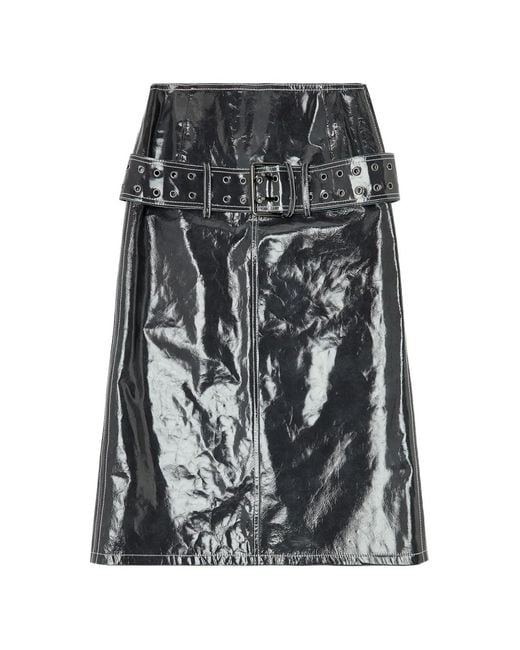 DIESEL Gray Belted Patent Leather Midi Skirt