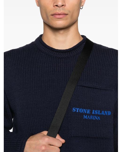 Stone Island Blue Logo-Print Sweater for men
