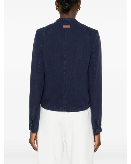 Emporio Armani Blue Buttoned Band-Collar Jacket