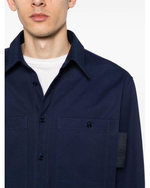 Gucci Twill-Hemd mit Logo-Schild in Blue für Herren