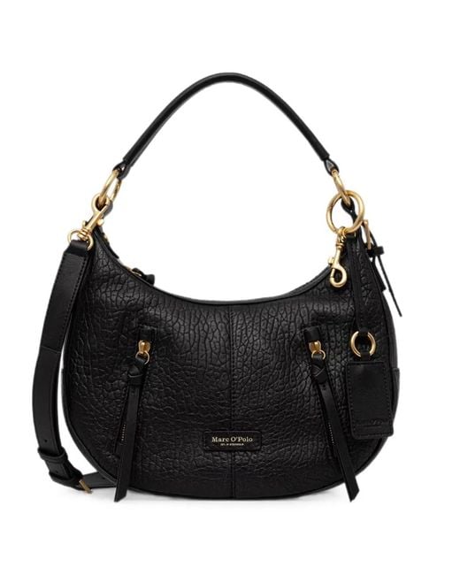 Marc O' Polo Black Logo-Appliqué Leather Tote Bag