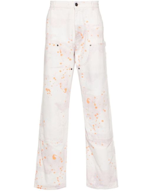 MSGM White Paint Splatter-detail Straight-leg Trousers for men