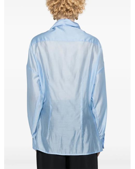 Blanca Vita Blue Pleated Spread-Collar Shirt