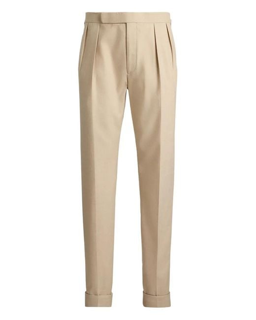 Ralph Lauren Natural Pleated-Front Tailored Trousers for men